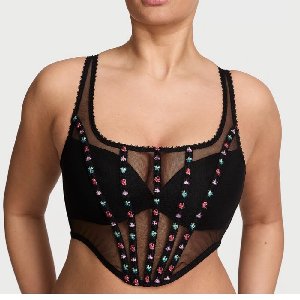 VICTORIA'S SECRET VERY SEXY Dark Blossom Embroidery Corset Top  Large NEW